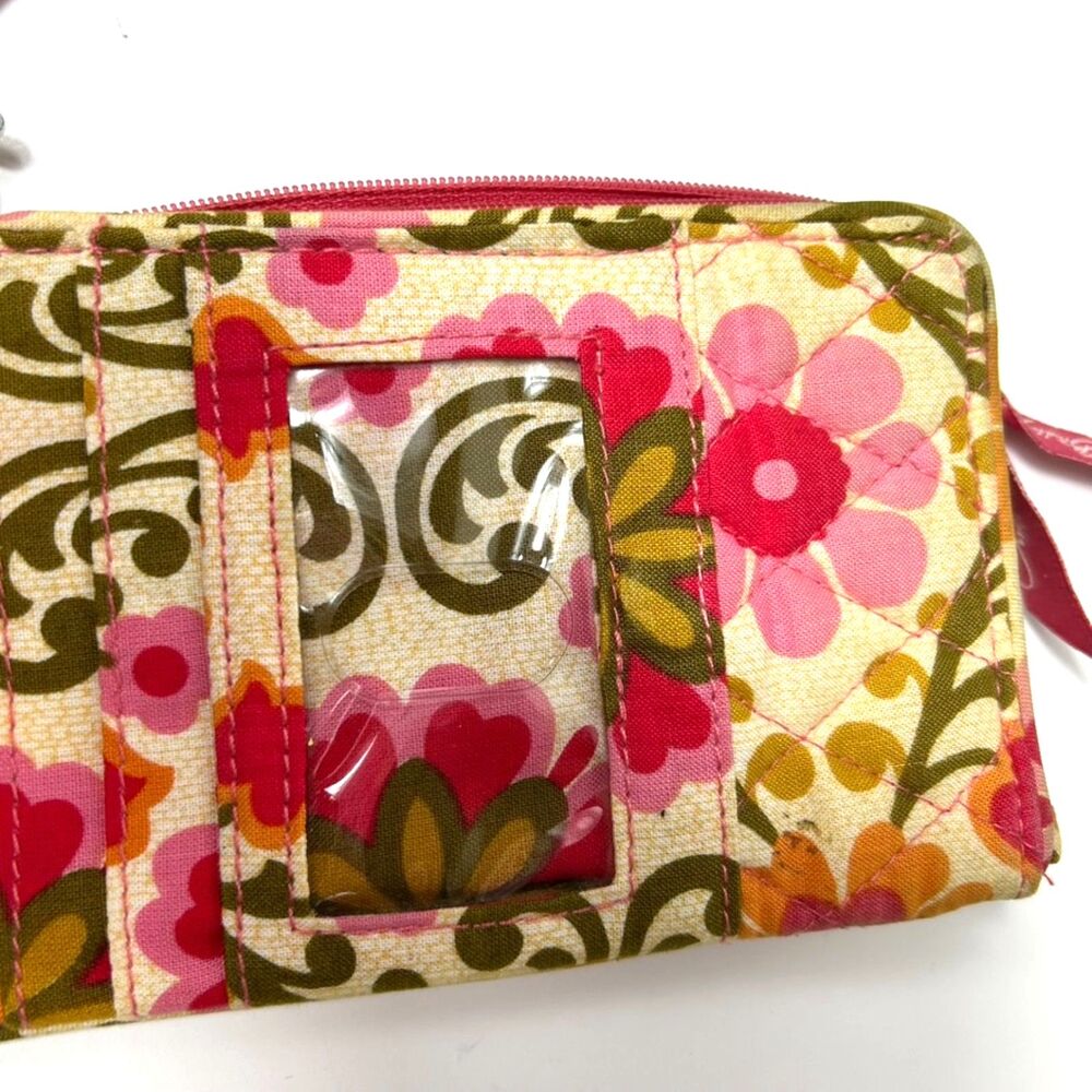 Vera Bradley Folkloric Yellow Pink Red Green Floral Pattern Double ID Wristlet - Picture 5 of 13